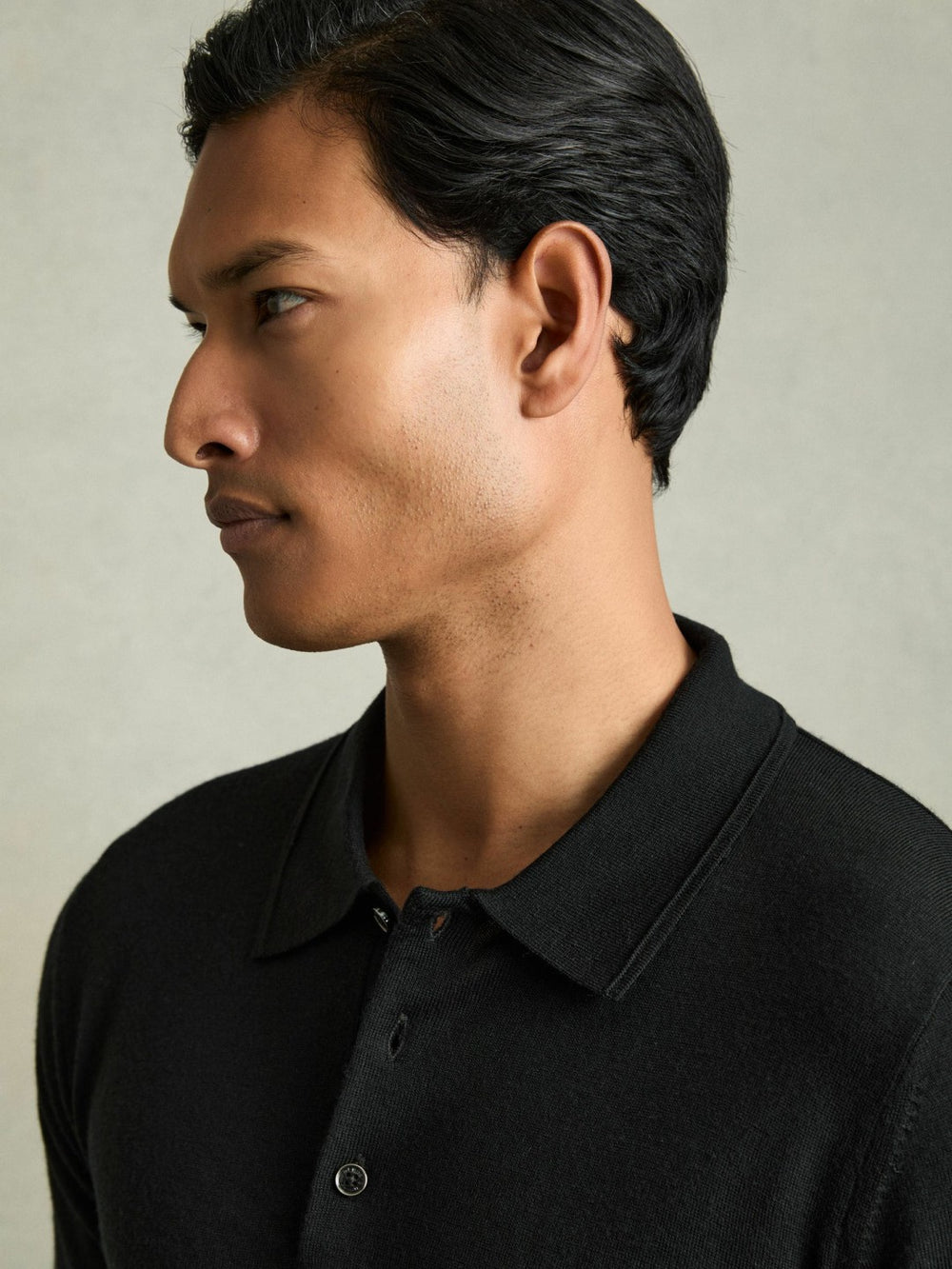 Men Merino Wool Polo Shirt in Black