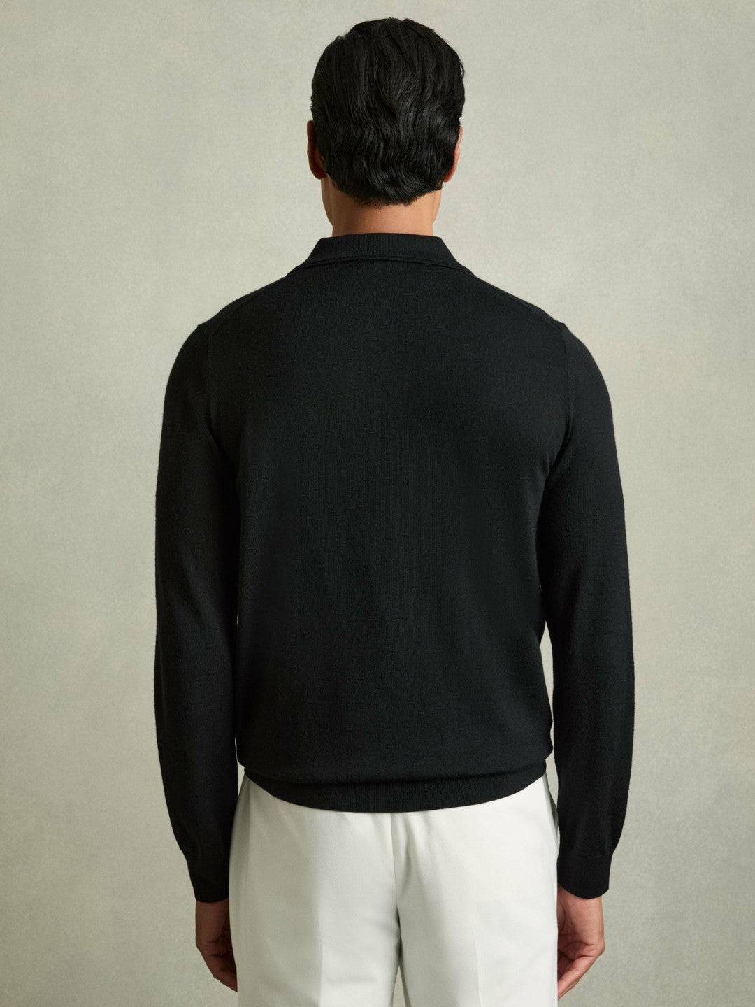 Men Merino Wool Polo Shirt in Black