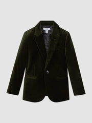 Children & Baby 9-14 yrs Slim Fit Velvet Single Breasted Blazer in Emerald