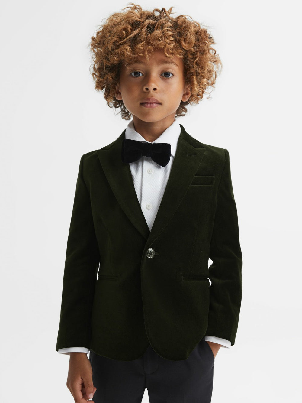 Children & Baby 9-14 yrs Slim Fit Velvet Single Breasted Blazer in Emerald
