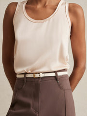 Women Thin Leather Belt in Off White