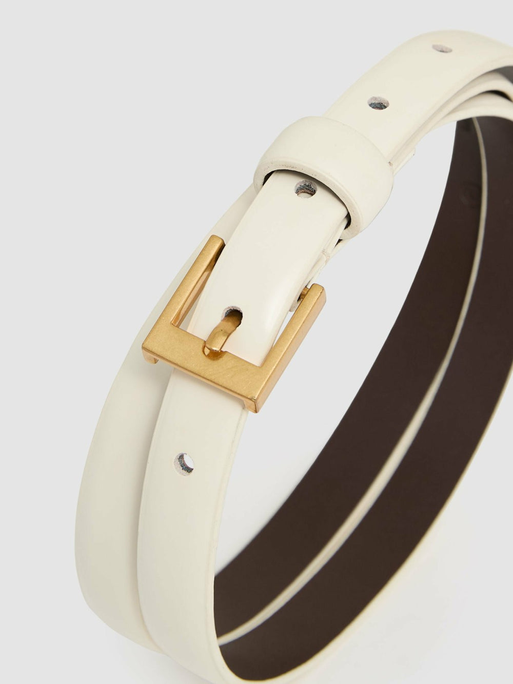 Women Thin Leather Belt in Off White