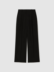 Women Petite Half-Elasticated Wide Leg Trousers in Black