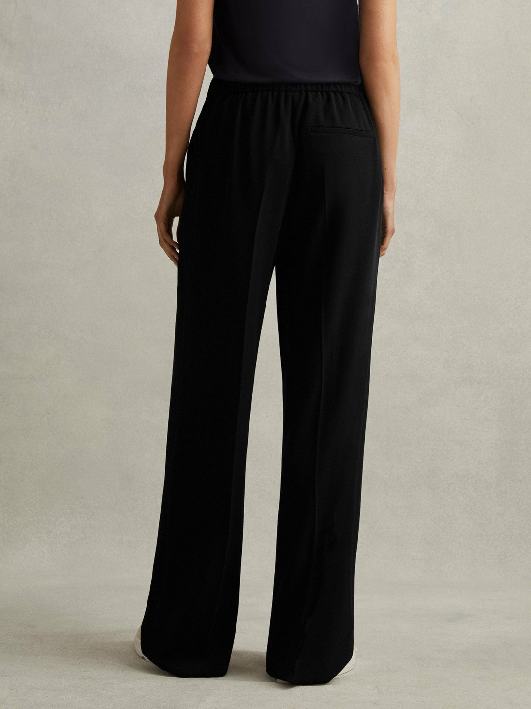 Women Petite Half-Elasticated Wide Leg Trousers in Black