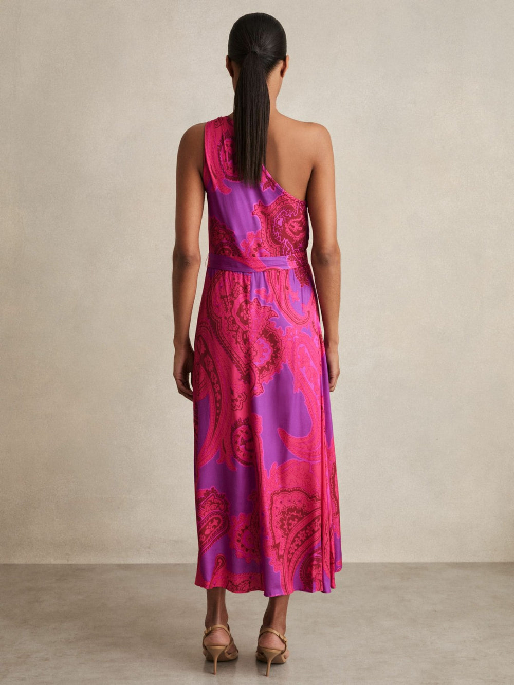 Women Paisley-Print One-Shoulder Midi Dress in Pink