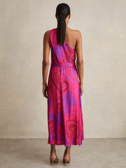 Women Paisley-Print One-Shoulder Midi Dress in Pink