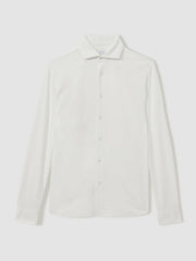Men Modal Blend Cutaway Collar Shirt in White