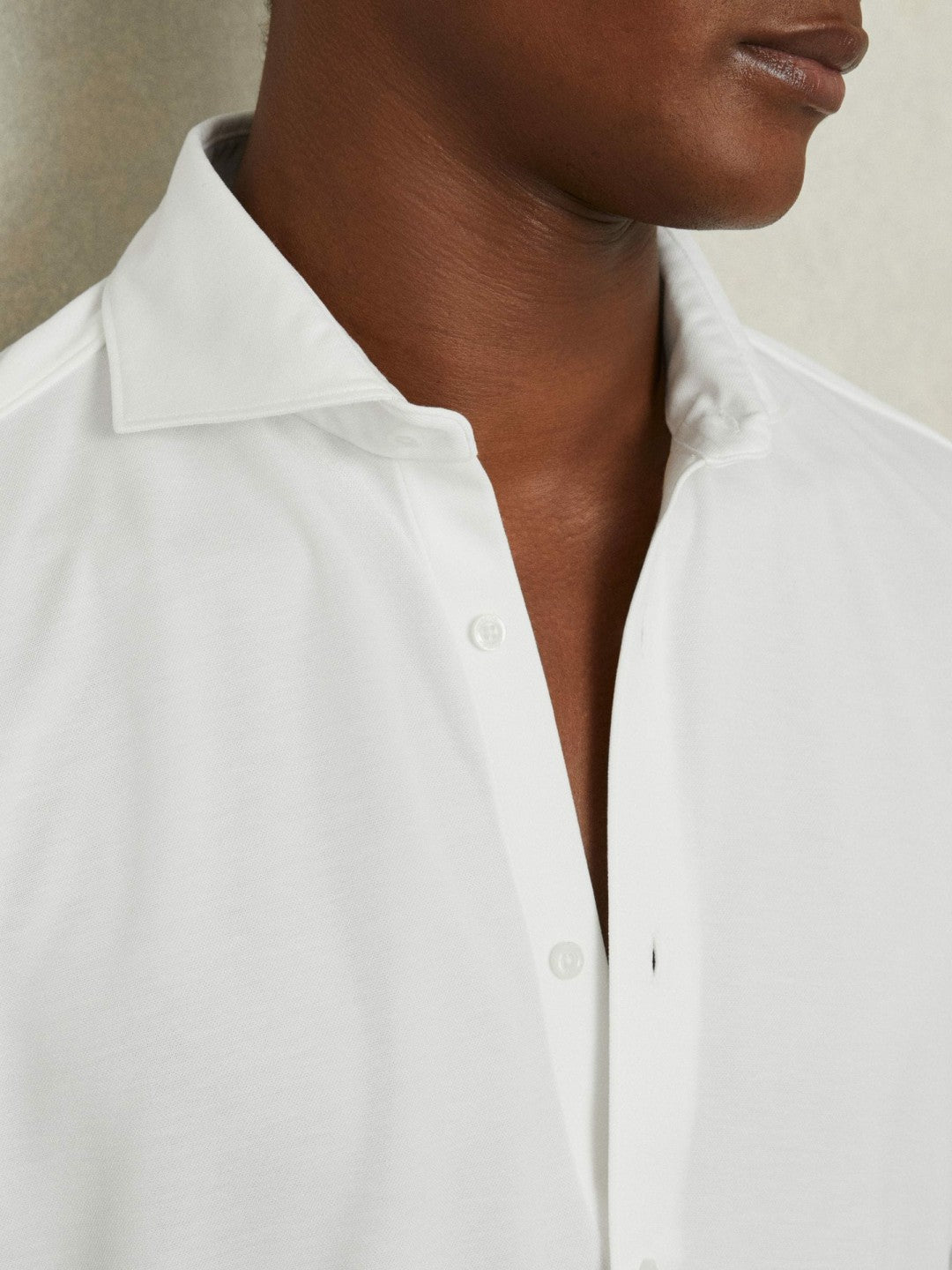 Men Modal Blend Cutaway Collar Shirt in White