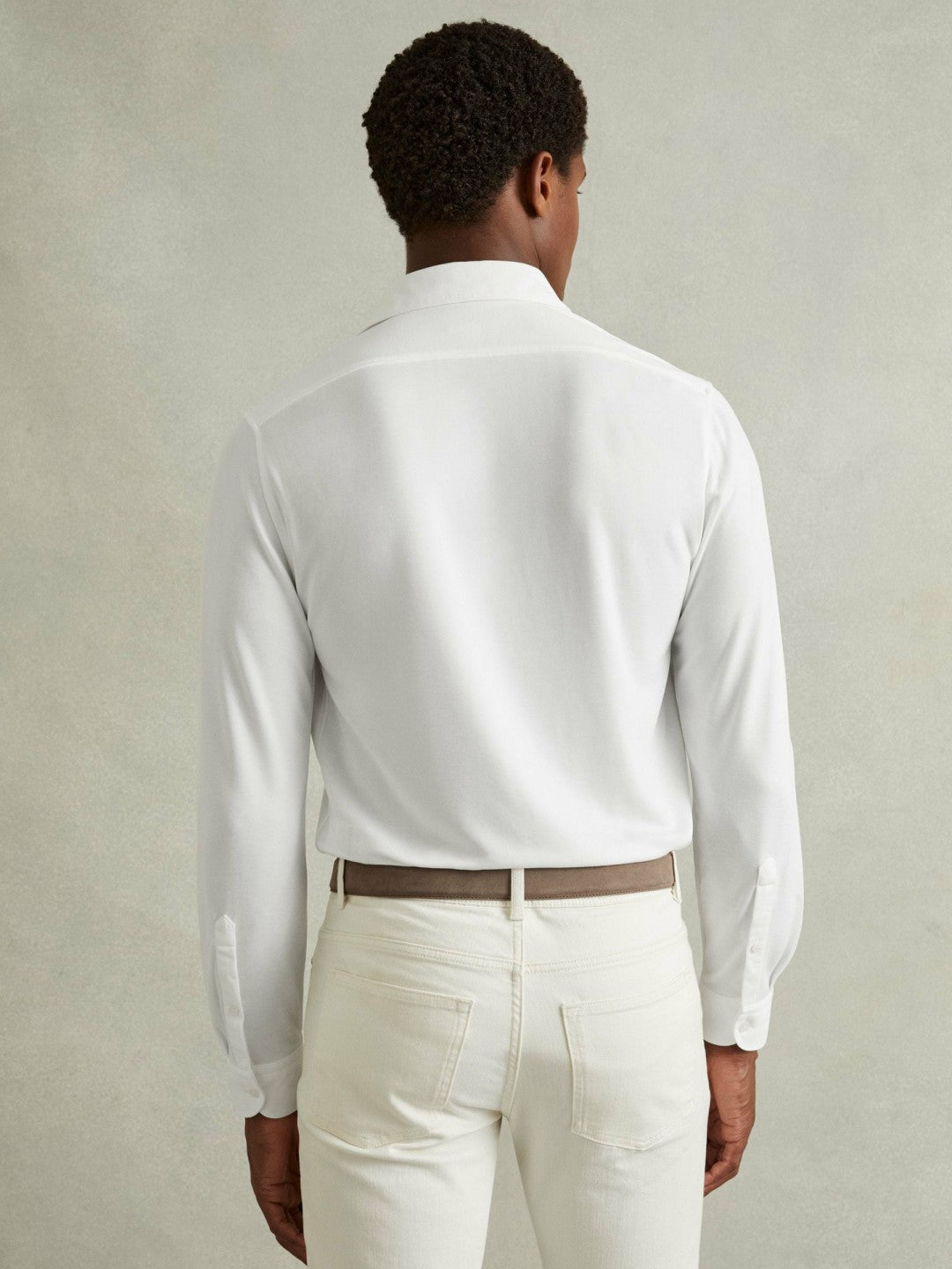 Men Modal Blend Cutaway Collar Shirt in White