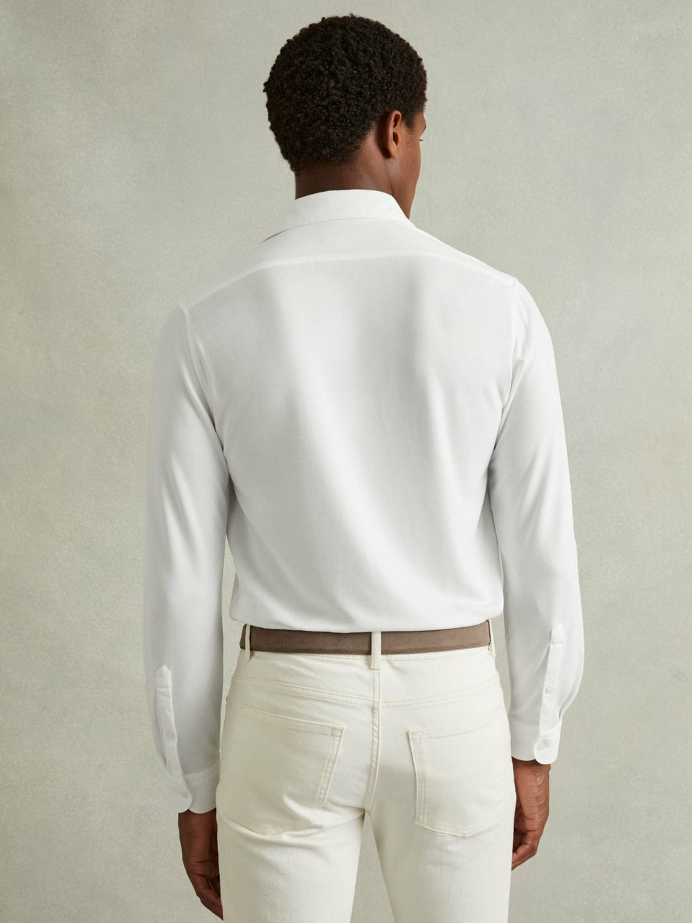 Men Modal Blend Cutaway Collar Shirt in White