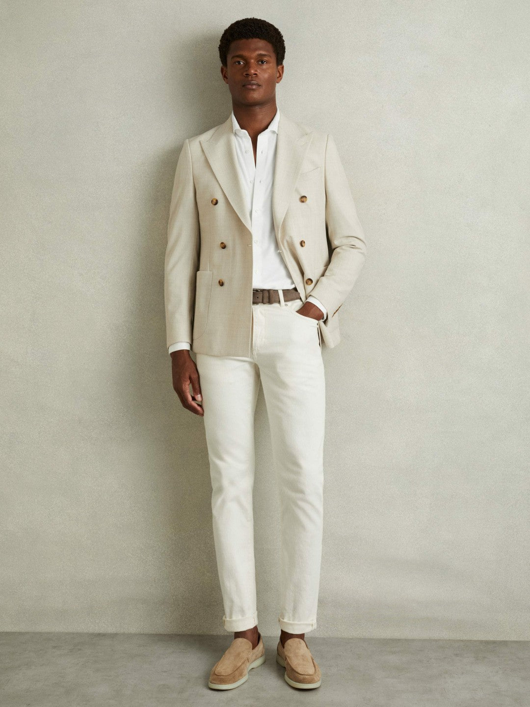 Men Modal Blend Cutaway Collar Shirt in White