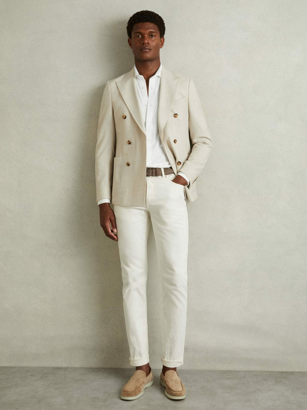 Men Modal Blend Cutaway Collar Shirt in White