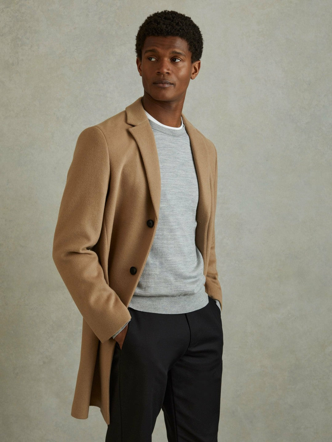 Men Wool Blend Single Breasted Epsom Overcoat in Camel