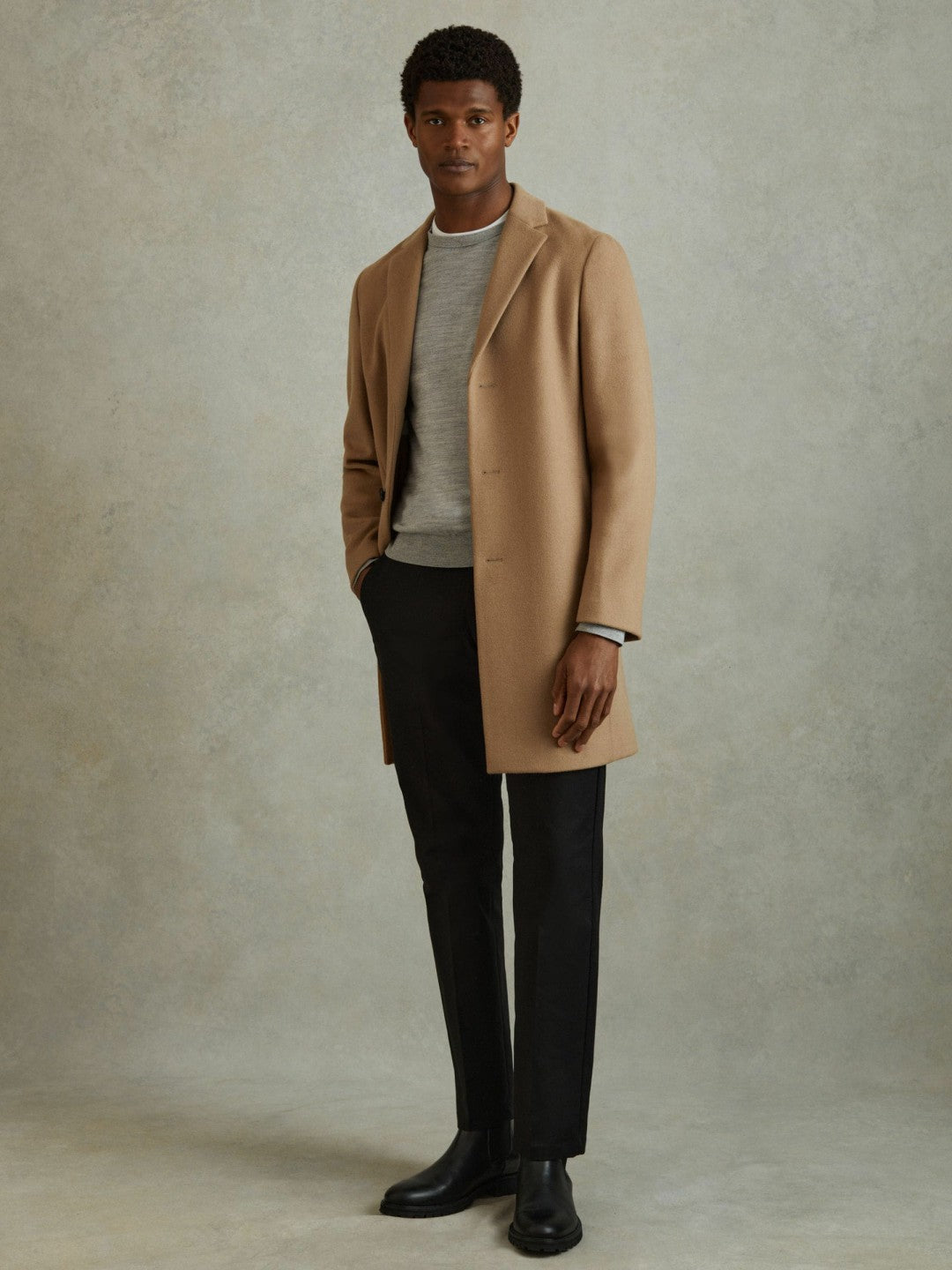 Men Wool Blend Single Breasted Epsom Overcoat in Camel