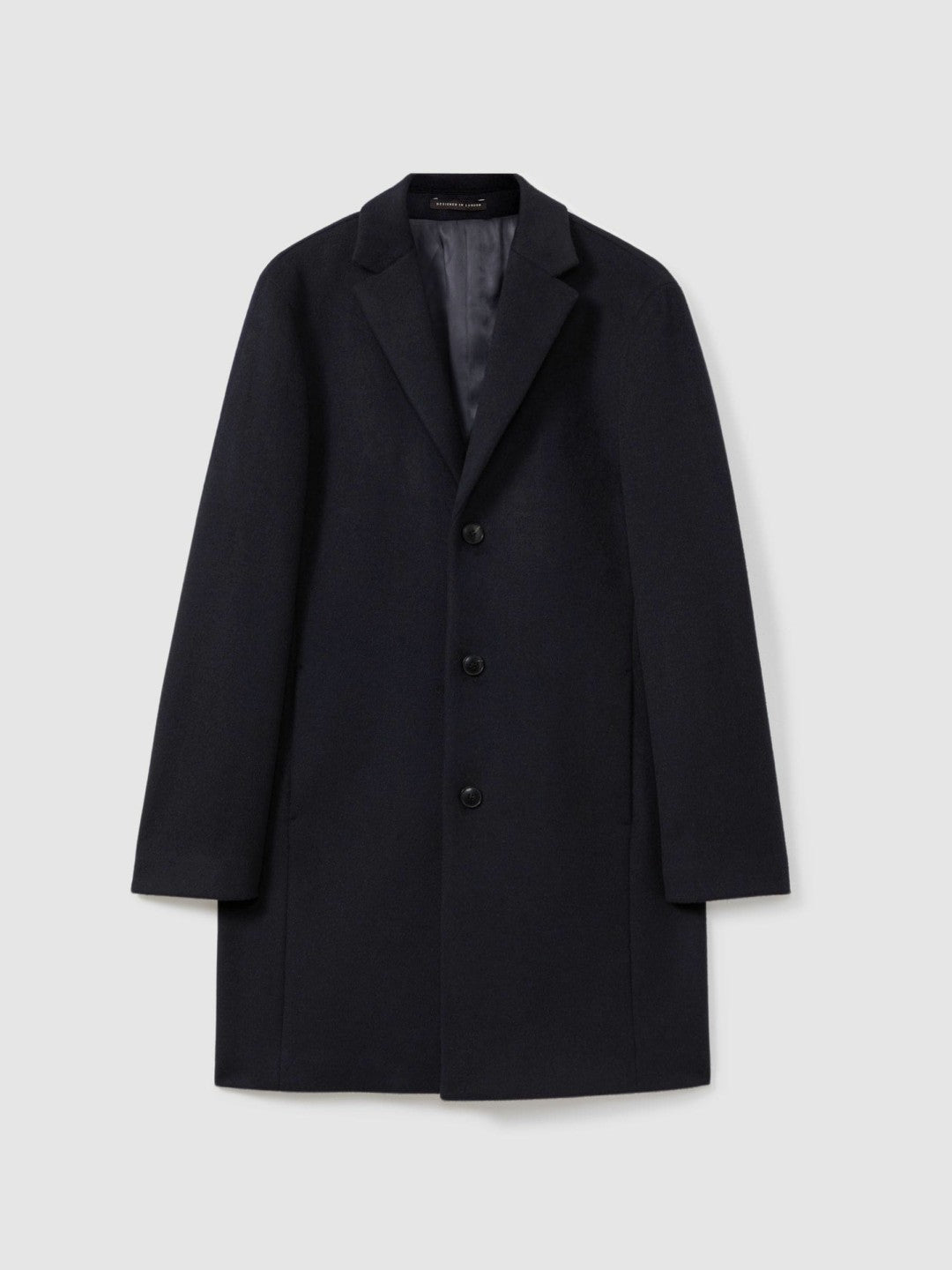 Men Wool Blend Single Breasted Epsom Overcoat in Navy