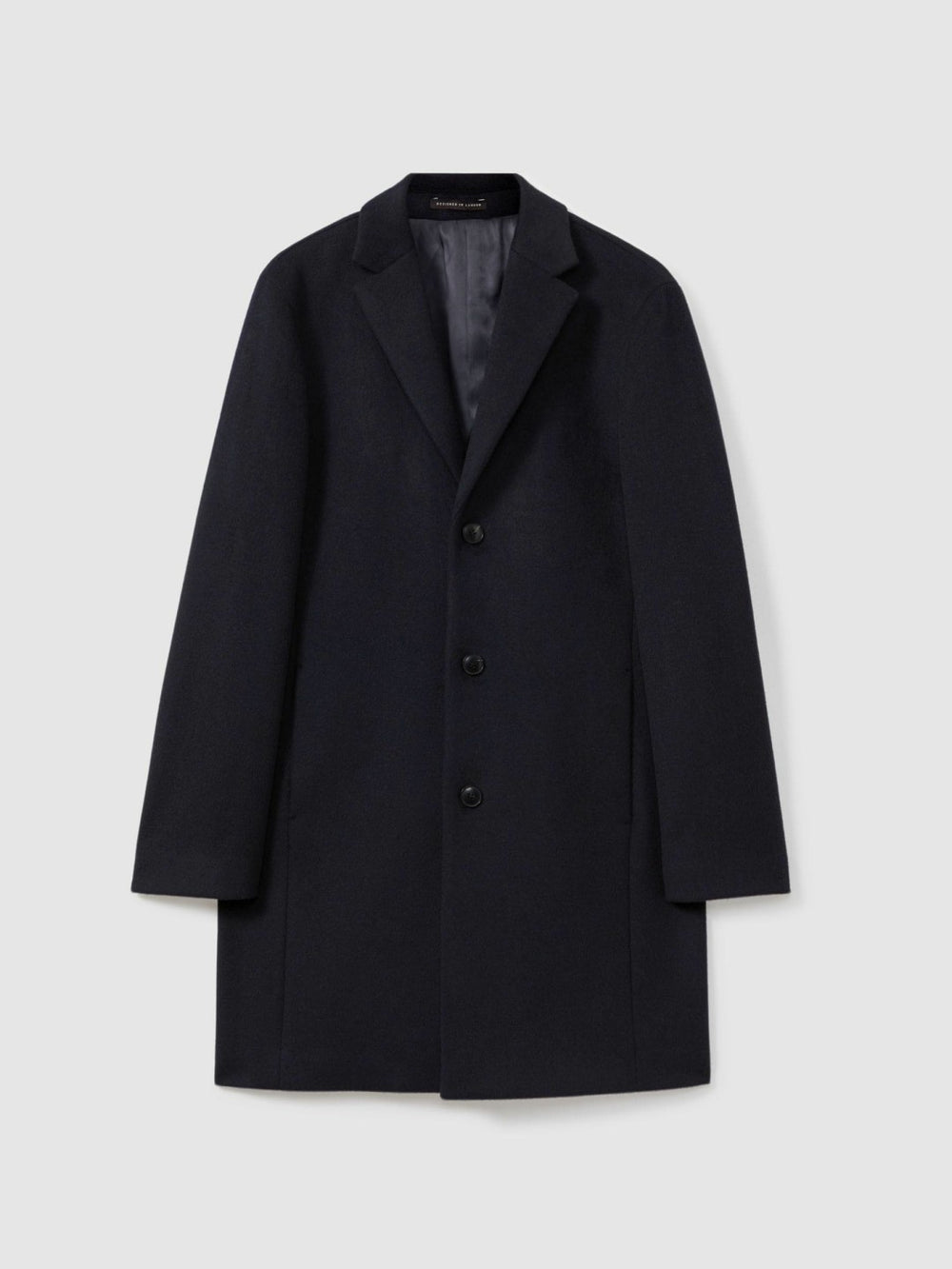 Men Wool Blend Single Breasted Epsom Overcoat in Navy