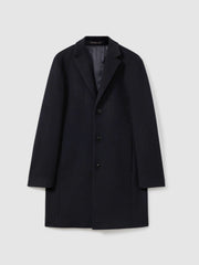 Men Wool Blend Single Breasted Epsom Overcoat in Navy