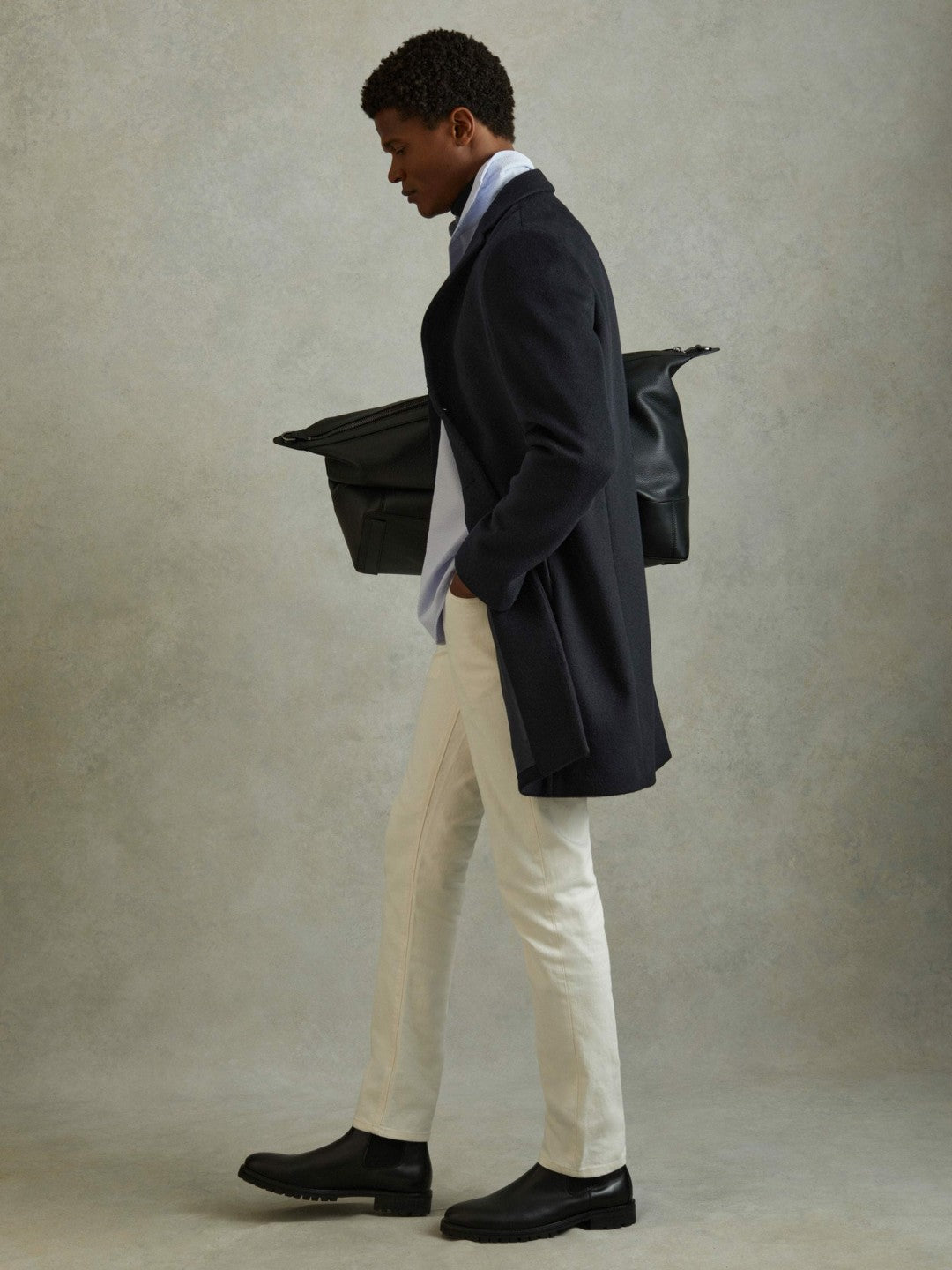 Men Wool Blend Single Breasted Epsom Overcoat in Navy
