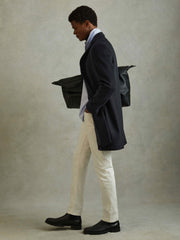 Men Wool Blend Single Breasted Epsom Overcoat in Navy