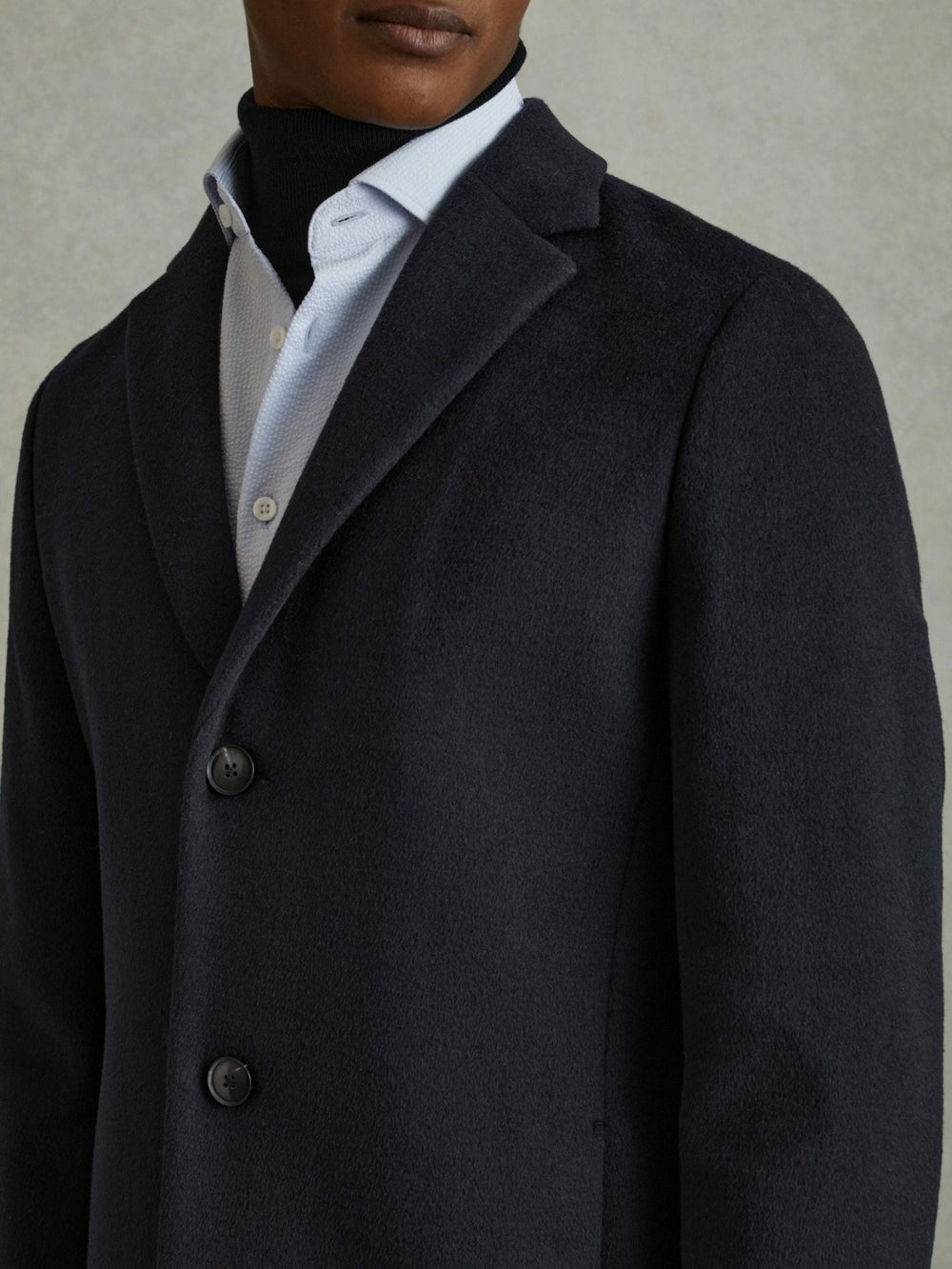 Men Wool Blend Single Breasted Epsom Overcoat in Navy