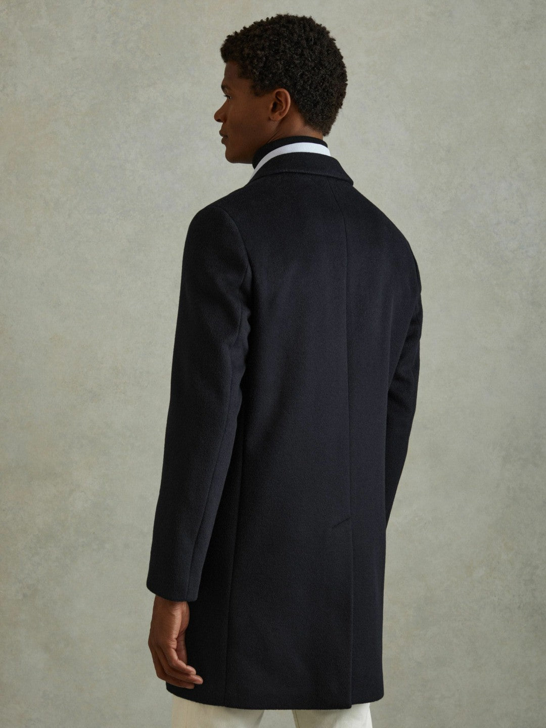 Men Wool Blend Single Breasted Epsom Overcoat in Navy