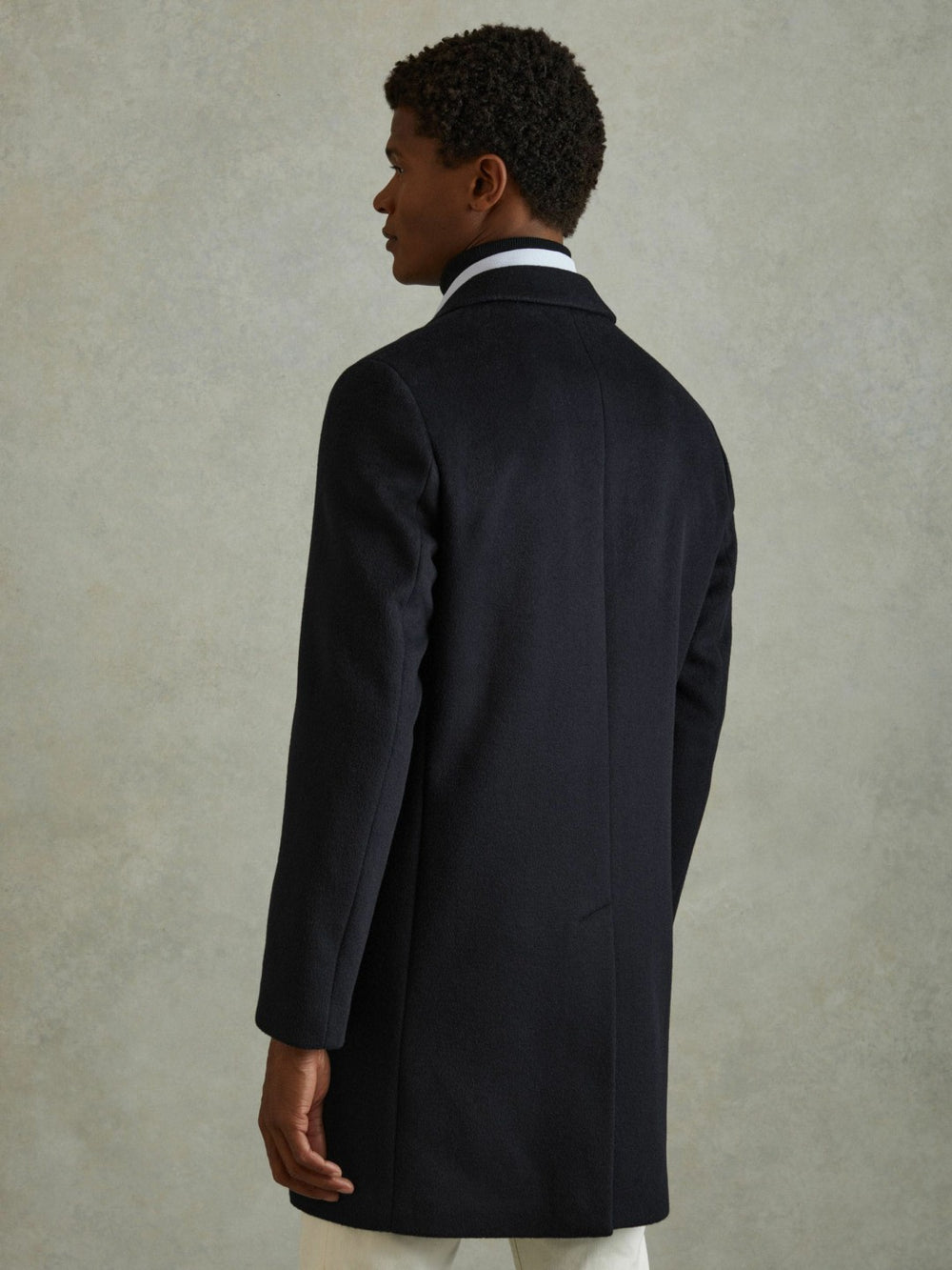 Men Wool Blend Single Breasted Epsom Overcoat in Navy