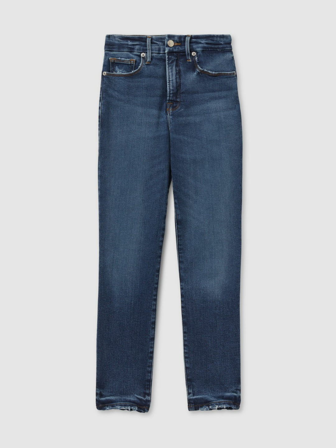 Women Good American Mid Rise Raw Hem Skinny Jeans in Indigo