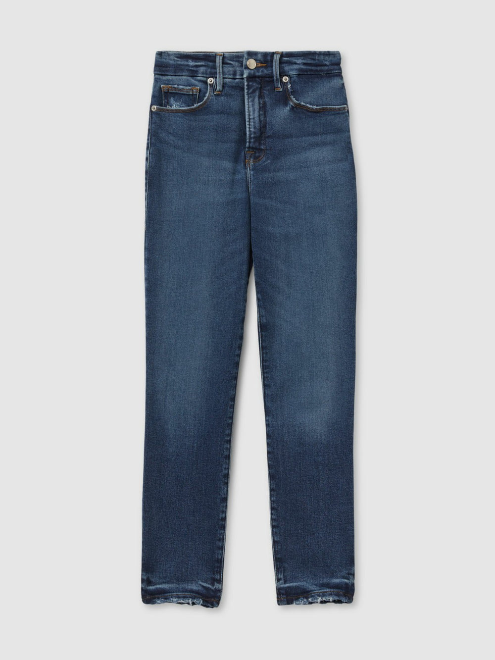 Women Good American Mid Rise Raw Hem Skinny Jeans in Indigo
