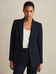 Women Tailored Single Breasted Suit Blazer in Navy