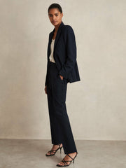 Women Tailored Single Breasted Suit Blazer in Navy