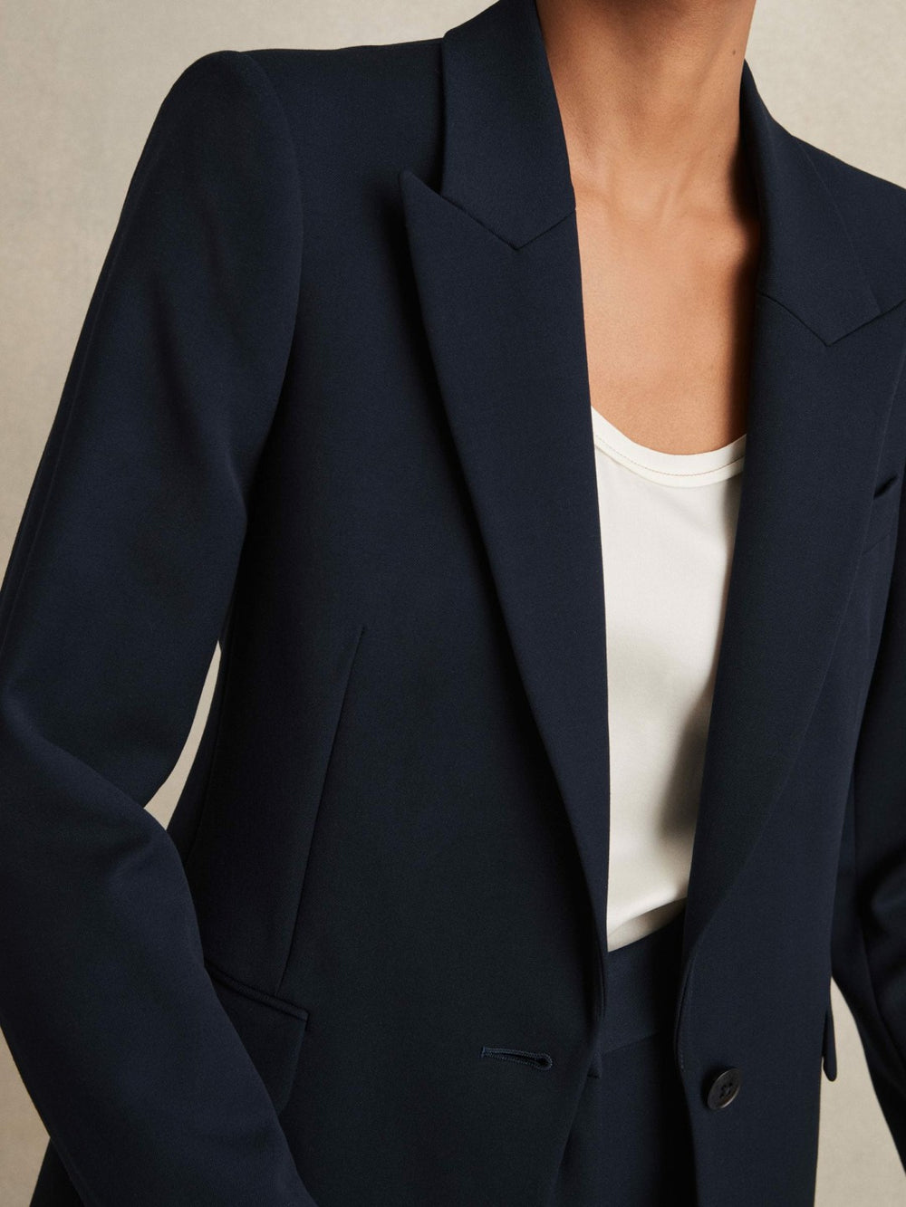 Women Petite Tailored Single Breasted Suit Blazer in Navy