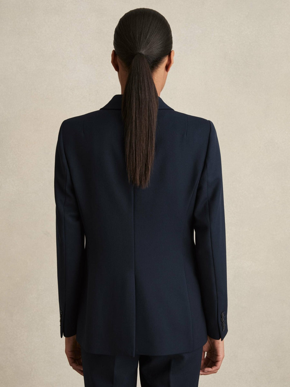 Women Petite Tailored Single Breasted Suit Blazer in Navy