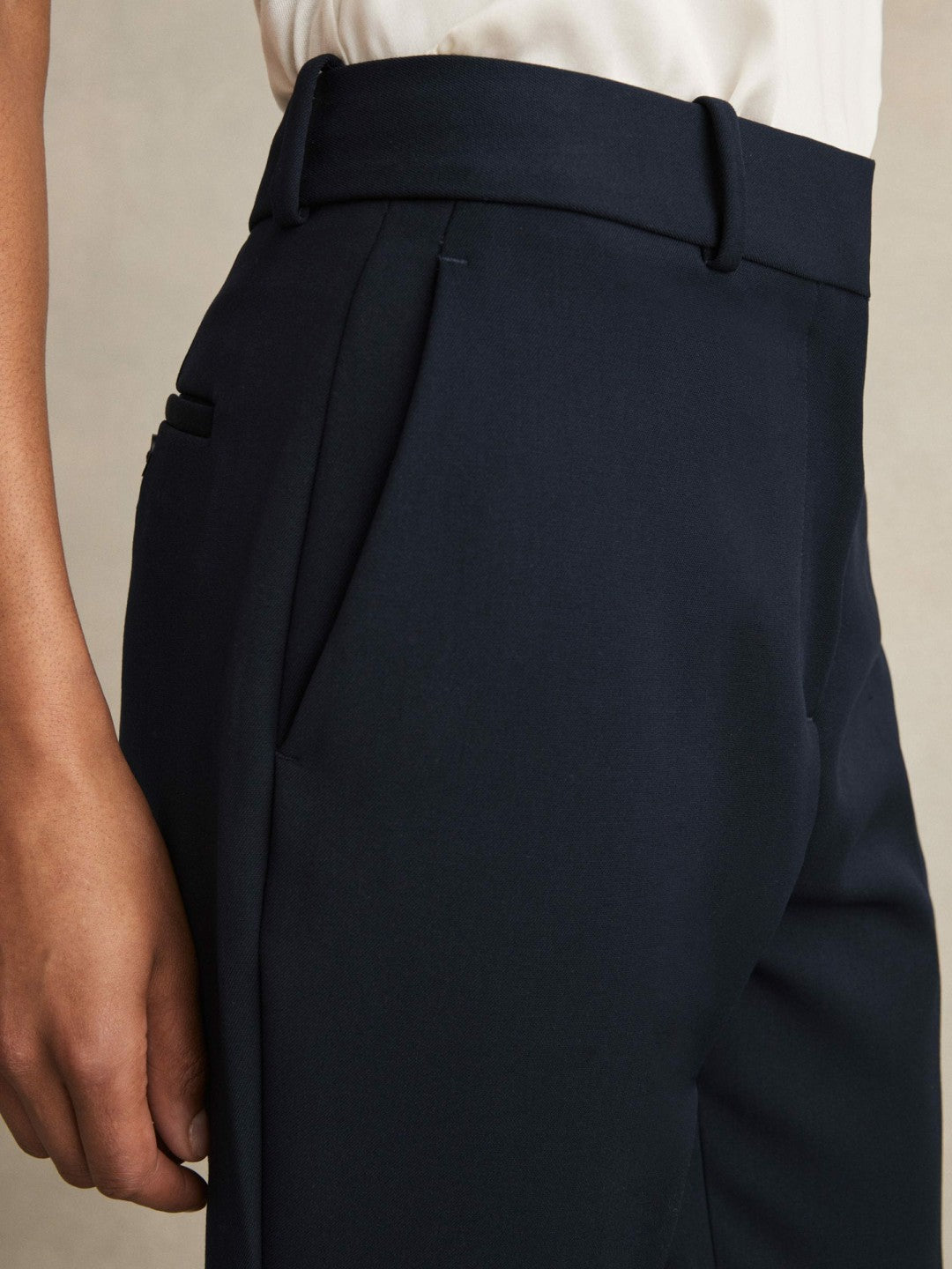 Women Petite Slim Fit Suit Trousers in Navy