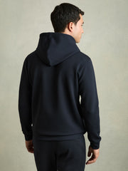 Men Interlock Jersey Drawstring Hoodie in Navy Blue