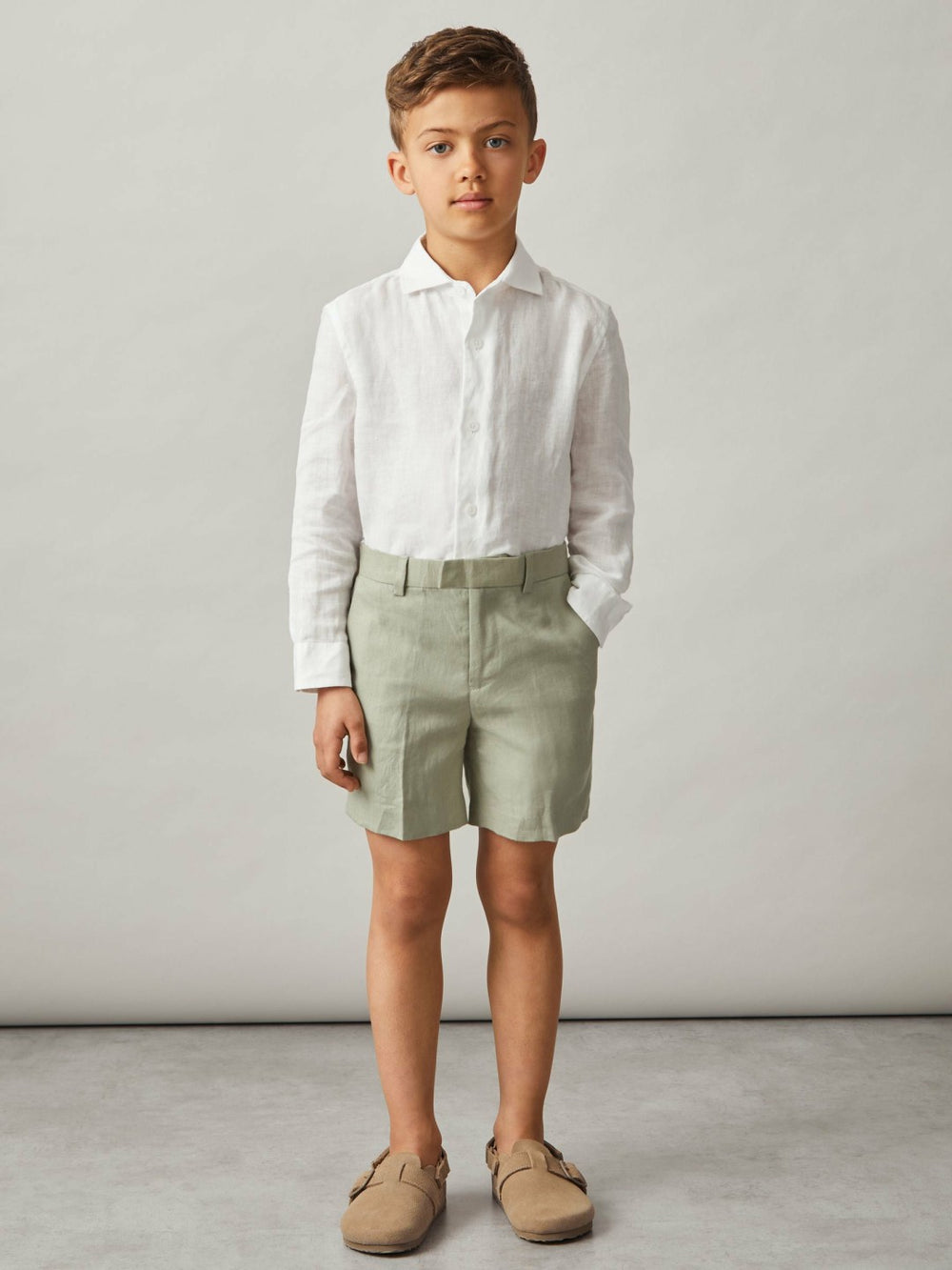 Children & Baby 13-14 yrs Slim Fit Linen Adjustable Trousers in Apple