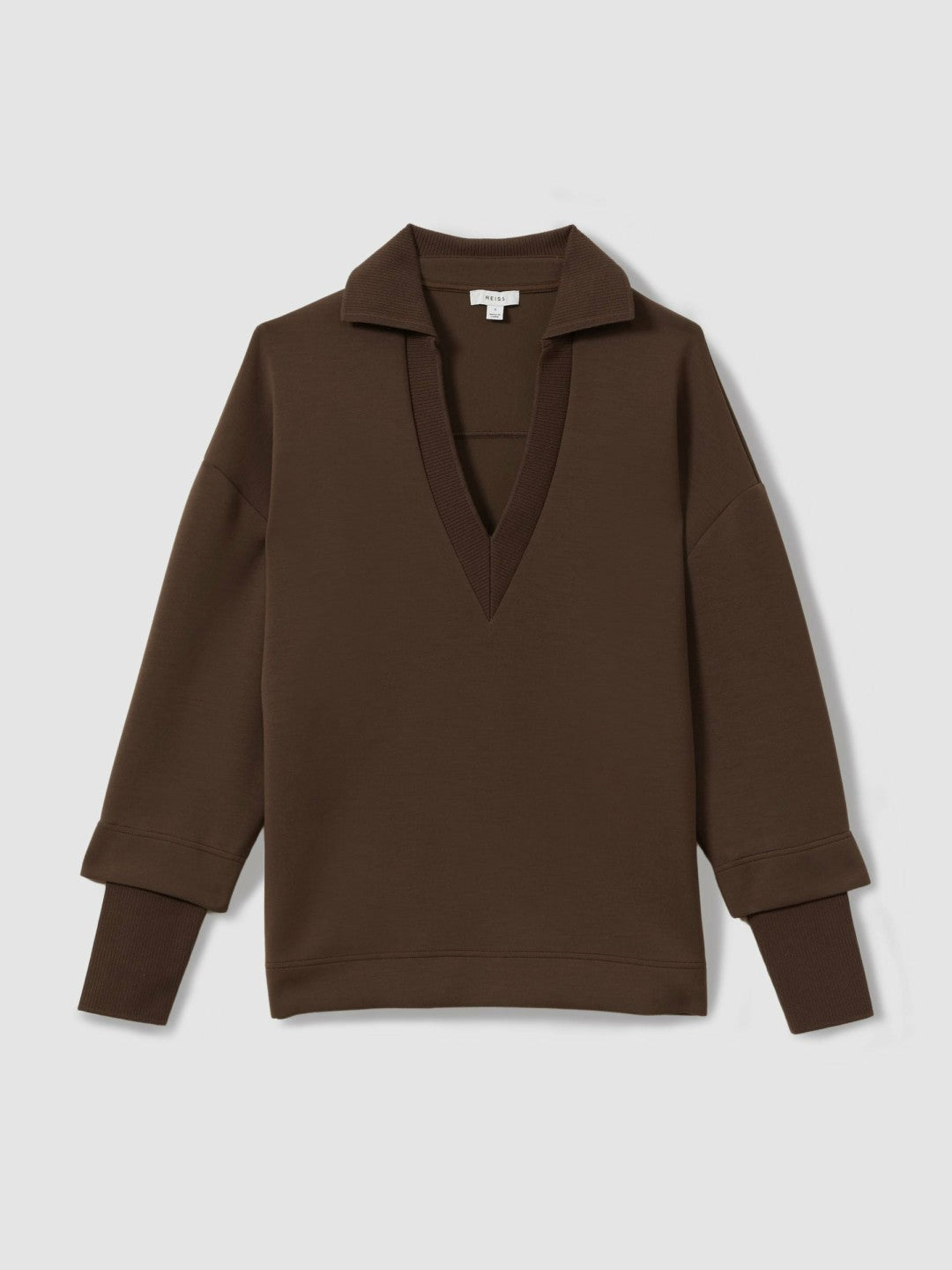 Women Interlock Open-Collar Sweatshirt in Chocolate