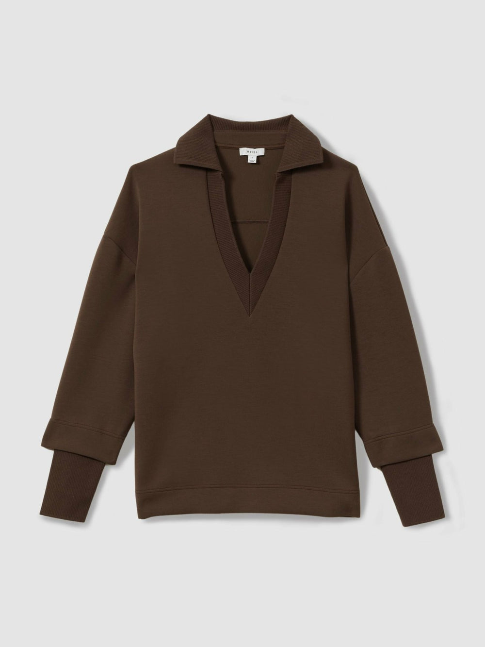 Women Interlock Open-Collar Sweatshirt in Chocolate