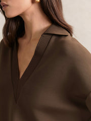 Women Interlock Open-Collar Sweatshirt in Chocolate