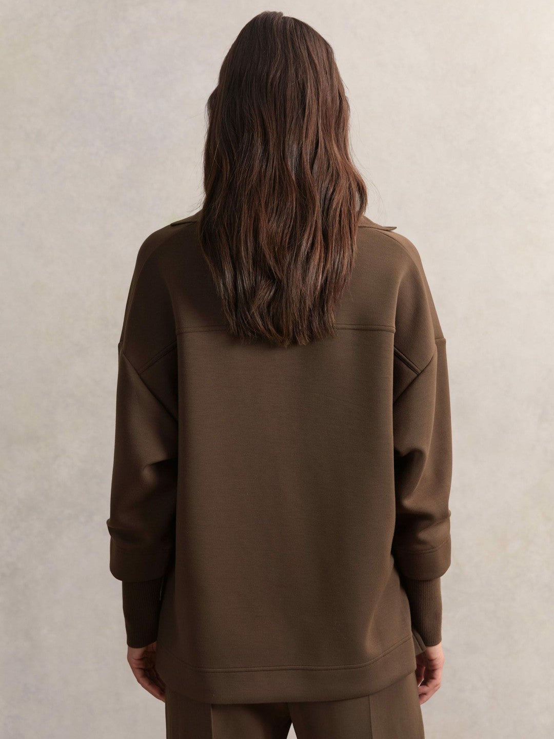 Women Interlock Open-Collar Sweatshirt in Chocolate
