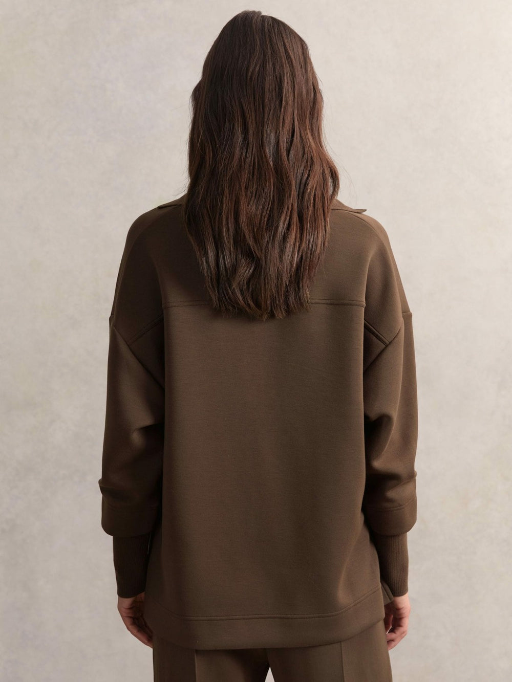 Women Interlock Open-Collar Sweatshirt in Chocolate