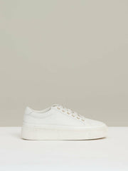 Women Grained Leather Platform Trainers in White