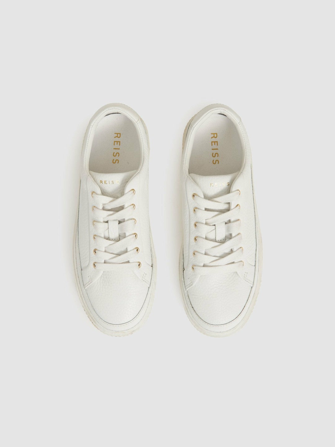Women Grained Leather Platform Trainers in White