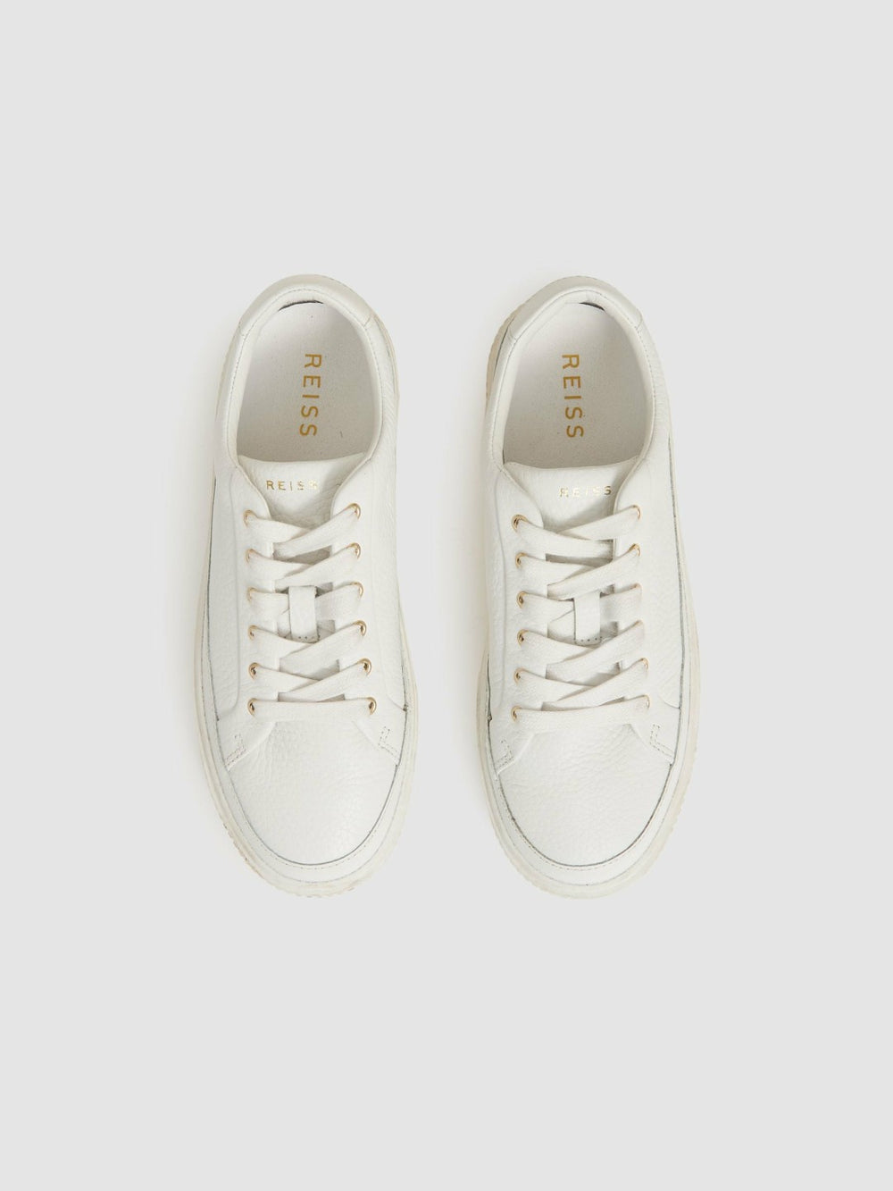 Women Grained Leather Platform Trainers in White