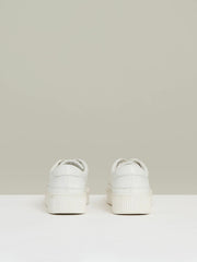 Women Grained Leather Platform Trainers in White