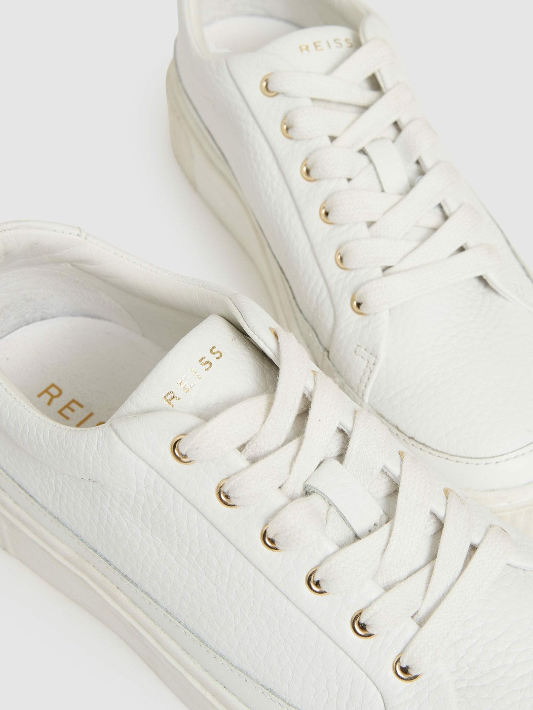 Women Grained Leather Platform Trainers in White