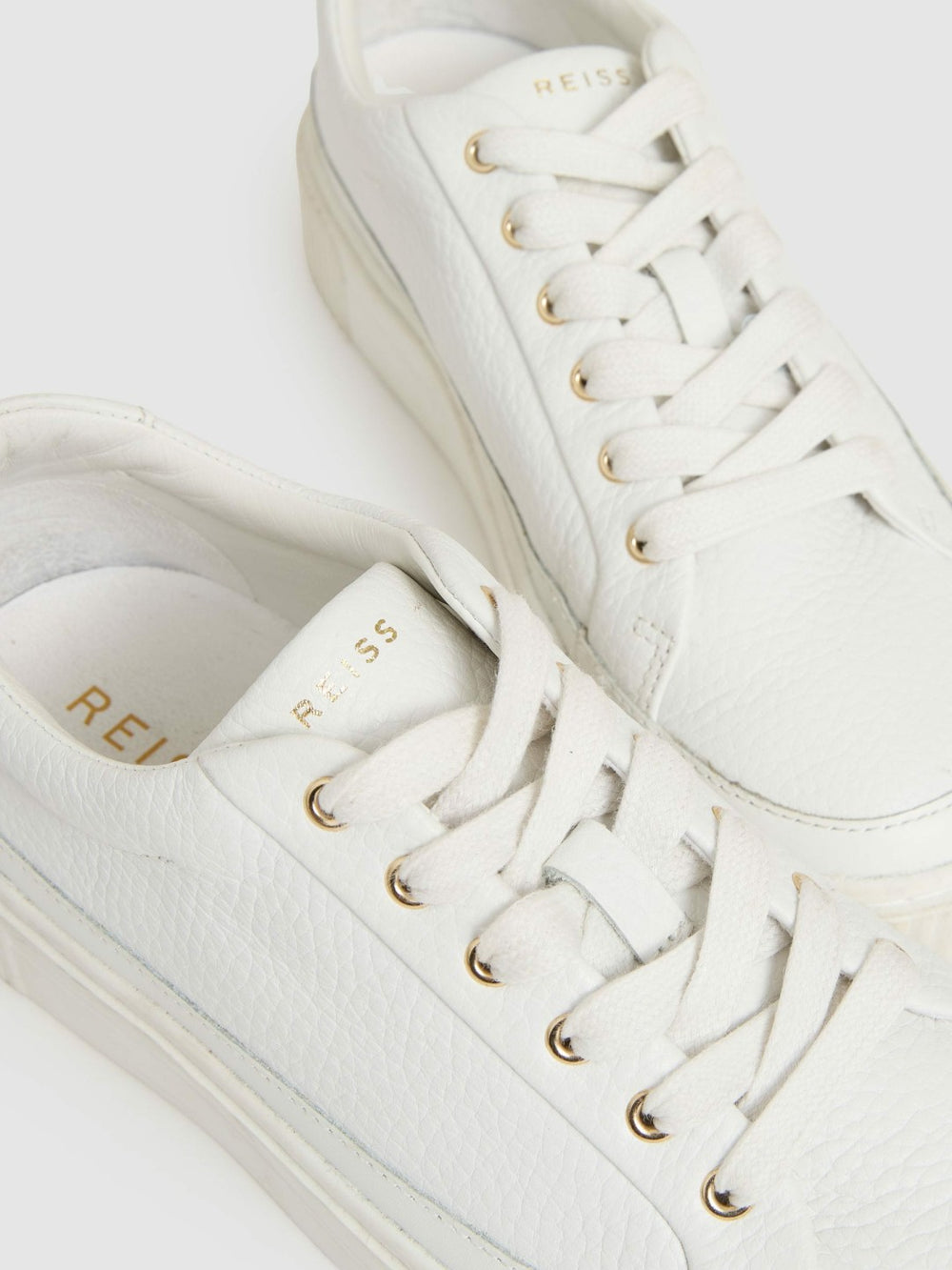 Women Grained Leather Platform Trainers in White