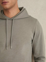 Men Interlock Jersey Drawstring Hoodie in Taupe