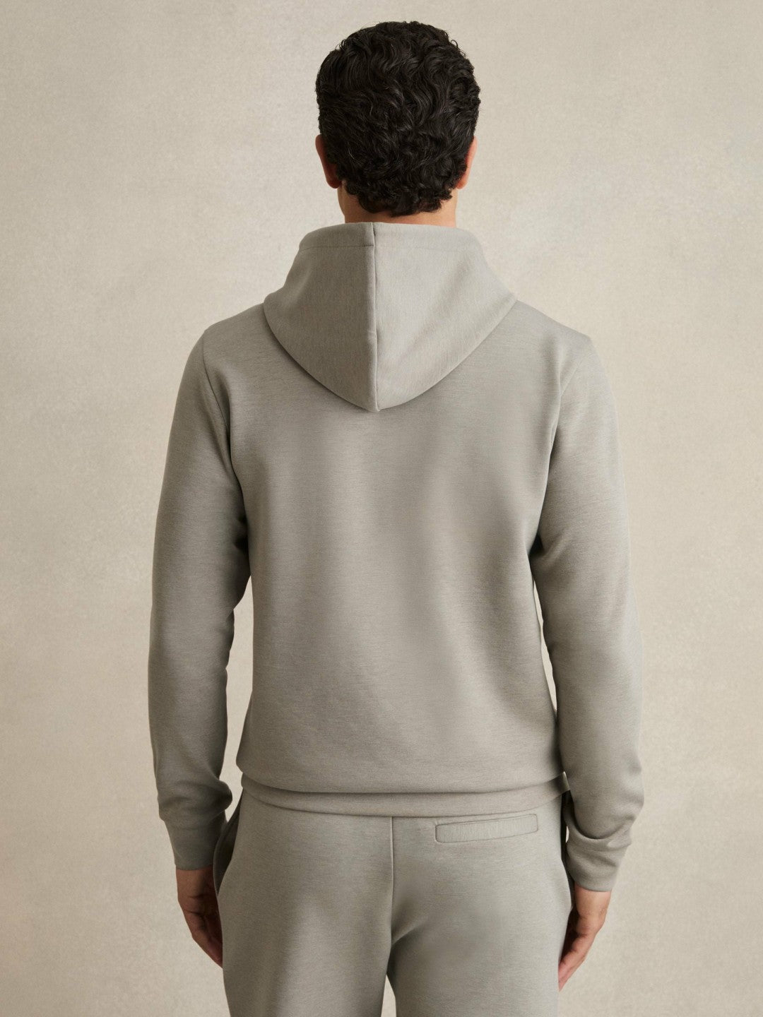 Men Interlock Jersey Drawstring Hoodie in Taupe