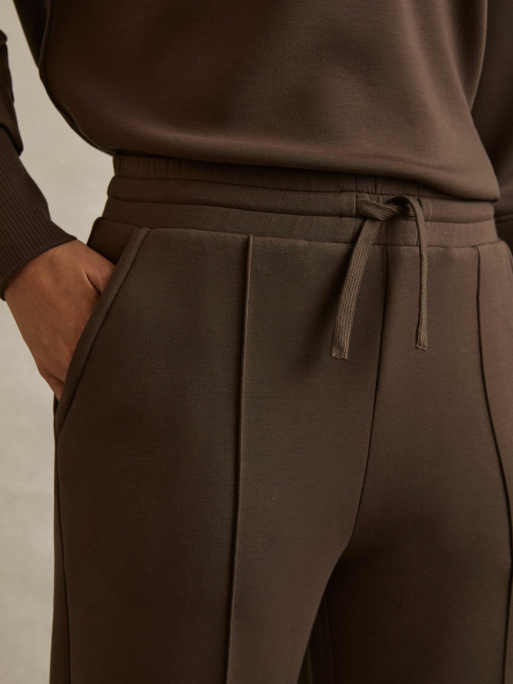 Women Interlock Wide-Leg Joggers in Chocolate