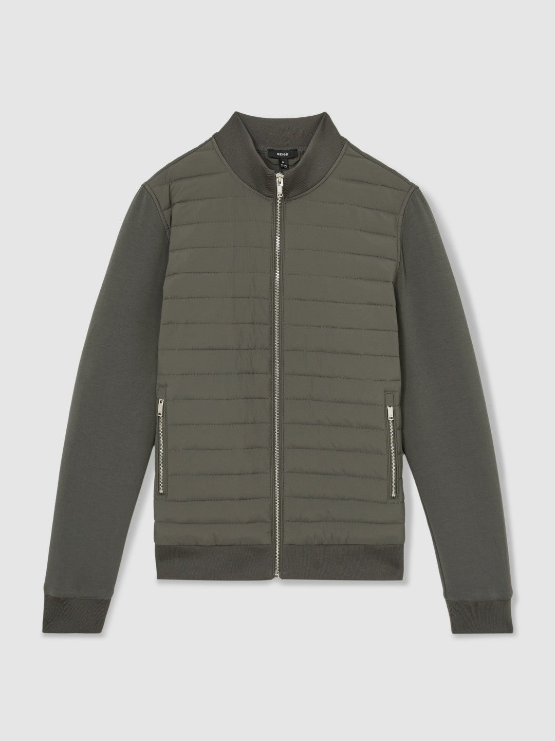 Men Hybrid Quilt and Knit Zip-Through Jacket in Sage